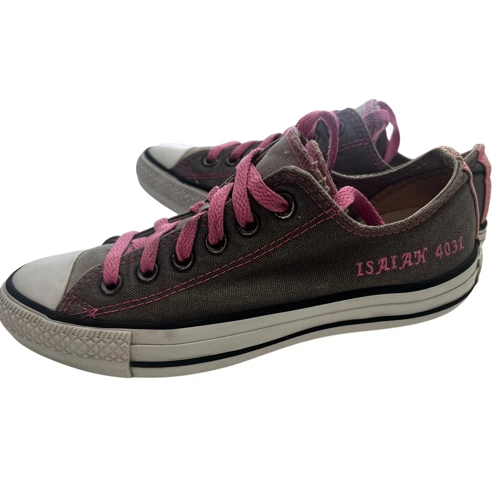 Converse Chuck Taylor All‎ Star Low Top Sneakers Gray Pink Laces Womens Size 7 - Picture 2 of 6